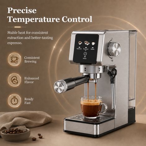 Machine à expresso 20 bars avec écran tactile, 1350 W, réservoir d'eau amovible de 1,2 L, expresso simple et double. (1/5)