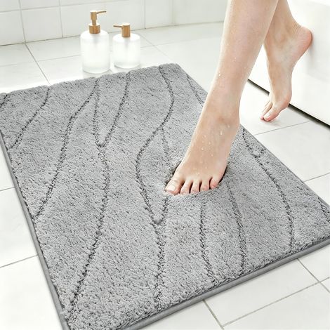 Tapis de Bain Microfibre 45x65cm Tapis Salle de Bain Absorbant Antiderapant Lavables Tapis Salle de Bain et Tapis Toilette de Douche, Baignoire, Décoration WC (Gris) (1/5)