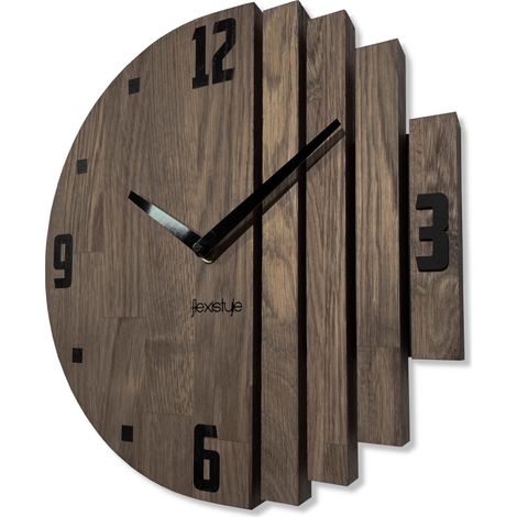 Reloj de pared de madera asimétrico de 30 cm, color roble marrón (1/5)