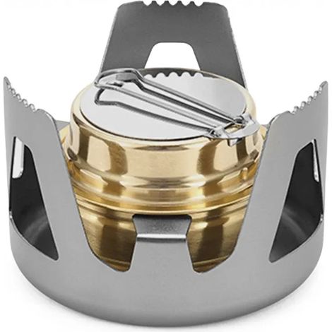 Réchaud à alcool miniature portable ultraléger en laiton pour le camping et les excursions en pleine nature. (1/5)