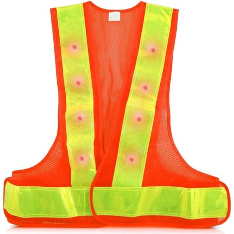 Gut sichtbare LED-Sicherheitsweste – 16 blinkende LED-Leuchten und fluoreszierende Reflektorstreifen – Radfahren, Laufen, Motorradfahren, Tag und Nacht (1/4)