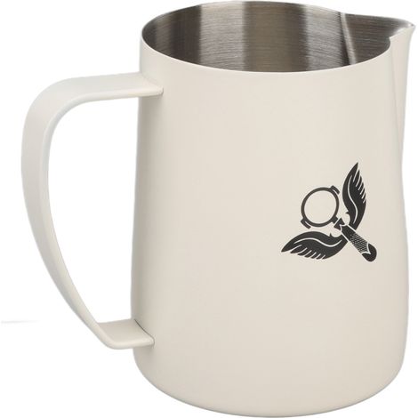 Pichet à lait anti-débordement en acier inoxydable 304 avec poignée, 600 ml, blanc, idéal pour la préparation du café. (1/5)