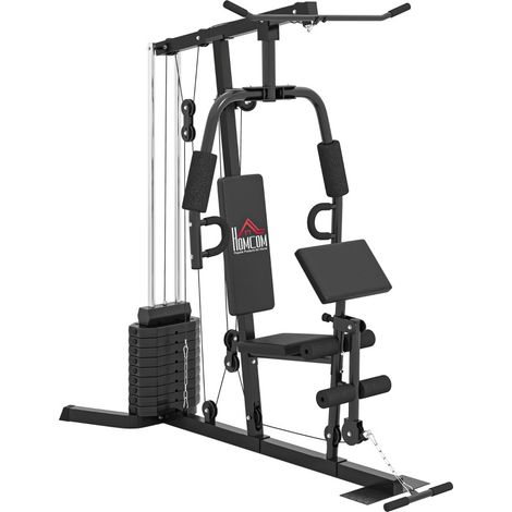 Station de musculation multifonction avec bloc de poids de 45 kg en acier noir 180 x 108 x 200 cm (1/5)