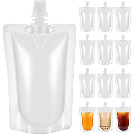100 Einweg-Saftbeutel, selbststehend und tragbar – 13,00 x 8,80 x 5,00 cm – Transparent (1/4)