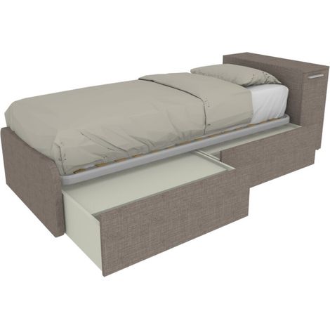 Letto singolo salvaspazio con cassetti e testata contenitiva - Grigio fumo