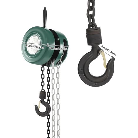 Verricello manuale, gancio girevole a 360°, elevata capacità di sollevamento, colore verde. (1/2)