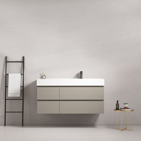 Mobile bagno sospeso 120 cm Grigio Cenere Lavabo a Destra in Resina Senza Specchio - Fiji Paint (1/4)