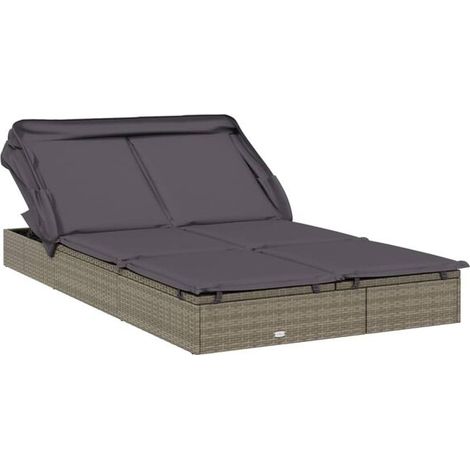 Transat pliant double avec auvent, gris, 213 x 118 x 97 cm (1/5)