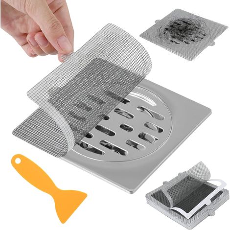 Lot de 48 tamis jetables pour douche avec grattoir en plastique - 15 x 15 cm - Pour caniveau de douche, cuisine, salle de bain (1/5)