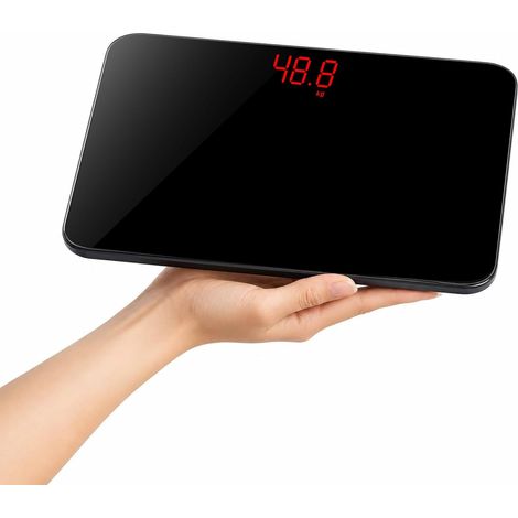 Balance Pèse Personne de Voyage Compact Balance Numérique Portable avec Écran LED Rouge Haute Précision Capacité 180 kg 28 x 18 cm Noir