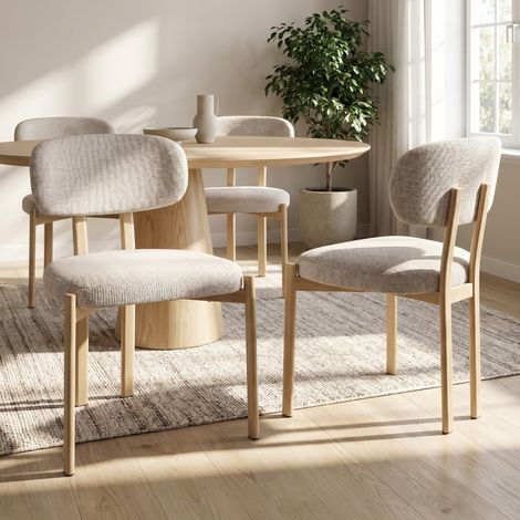 Lot de 4 chaises style scandinave tissu chenille beige pieds métal effet chêne MIA (1/5)
