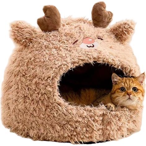 Lit pour Chat, Grotte Confortable à Capuche avec Oreiller rembourré Amovible et Lavable, lit pour Animal de Compagnie en Peluche Douce sans déformation pour la Maison (1/5)