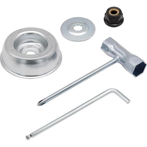 Kit d'Adaptateur de Lame pour Débroussailleuse Stihl (Kit 5 Pièces) avec Écrou de Blocage, Rondelles, Rondelle de Pression & Clés de Montage - Compatible Stihl FS55, FS55R, FS56, FS56RC, FS70R, FS80, (1/2)