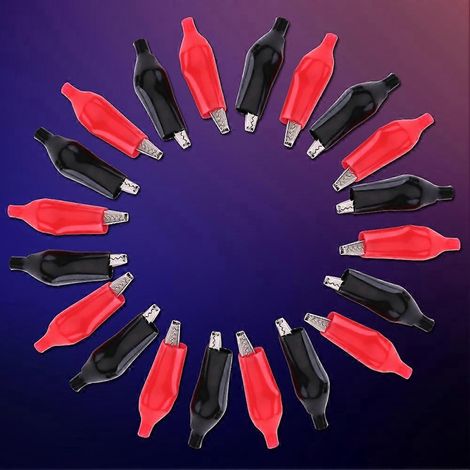 20 Stück 28 mm Metall-Krokodilklemmen für Prüfspitzen und Messgeräte, schwarz und rot