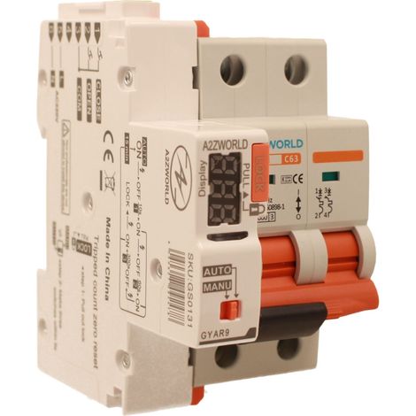 MCB Interruttore Magnetotermico Con Riarmo Automatico, Curva C 2P 3M 10000A AC 400V PB8H, 3 Tentativi (10s/60s/300s), Corrente Disponibili 10A 16A 20A 25A 32A 40A 50A 63A  (C63A)