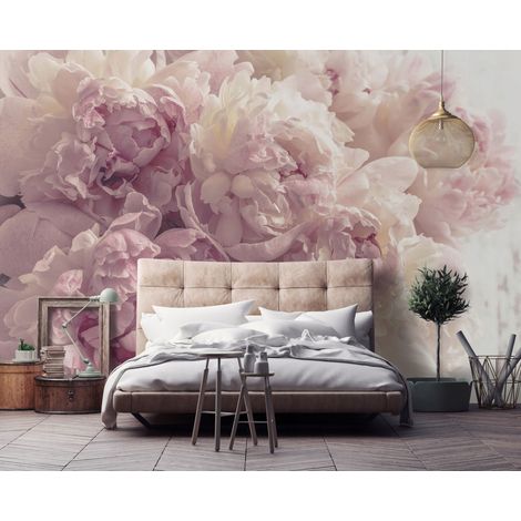 Vlies Fototapete Pfingstrosen 400x280 cm, Tapeten, für Wohn und Schlafzimmer, Vliestapete Wandtapete Tapete 3D Effekt- inkl. Kleister - Blumen Rosen rosa natur, WallArena (1/4)