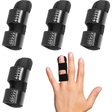 Attelle Doigts,Lot de 4 Attelle Petit Doigt,Othèses de Doigt,Gants D'attelle de éutilisables églables pou Soulage la Douleu des Factues des et de L'athose (Noi)