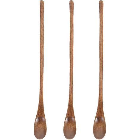 Lot de 3 cuillères à salade, cuillères à aliments en bois, cuillère à riz à long manche, louche en bois, cuillère à café-23X2X0.5CM (1/4)