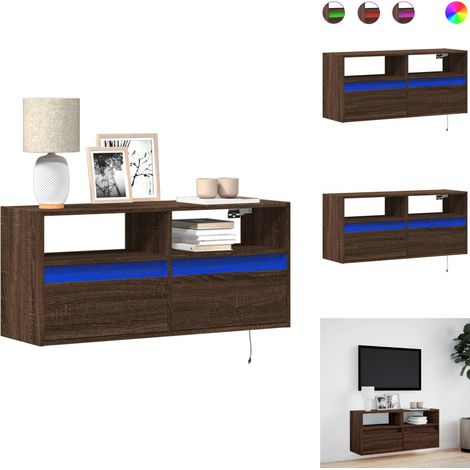 Meuble TV mural avec lumières LED chêne marron 100x31x45 cm - Meuble TV Mural - Meubles TV Muraux - Meuble TV Suspendu Au Mur - Meuble TV Flottant (1/5)