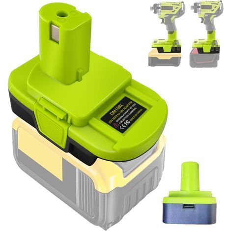 DM18RL Battery Adapter for Dewalt 20V Lithium-Ion Battery to Milwaukee 18V Battery, Works with Ryobi 18V Power Tools, Converter with USB Port (1/5)