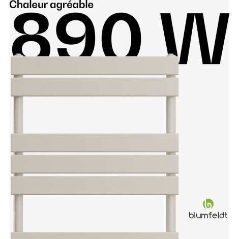 Blumfeldt Sèche Serviette Électrique - 890W Radiateur Mural en Acier, Design Moderne, Chauffe-Serviettes pour Salle de Bain, Salon & Bureau, 60x180 cm, Raccordement Central, Sable (1/5)
