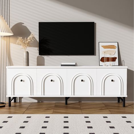 Mobile TV 160 cm con 4 ante, maniglie rotonde, cerniere a chiusura morbida, design alla moda, mobile TV scandinavo - per il soggiorno o la camera da letto - Bianco (1/5)