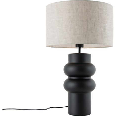 QAZQA Lampada da tavolo con paralume alisia - Design - Ceramico,Tessuto - Grigio/Nero - Tondo Max. 1 x Watt