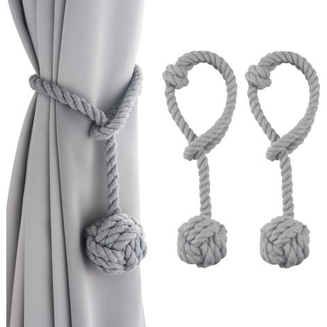 Vorhang-Raffhalter, 2er-Set – robuste Vorhang-Seil-Raffhalter, handgefertigte dekorative Vorhang-Halterungen (grau, 58 cm) (1/4)