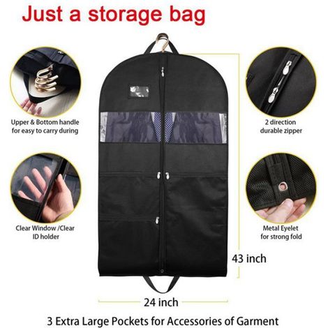 Sac À Vêtements - Fermeture Éclair Double Face - 3 Grandes Poches En Filet - Pour Costumes Et Manteaux - 3 Pièces (1/5)