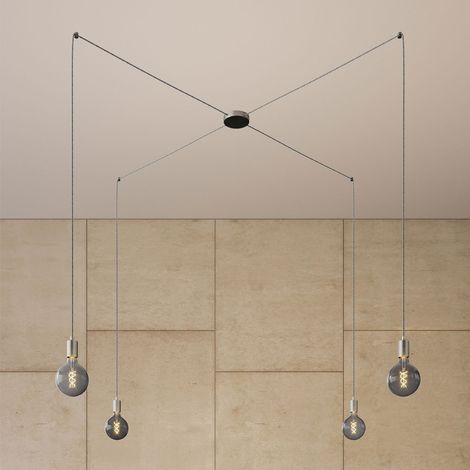 creative cables - Spider - Lampada a sospensione multipla a 4 cadute Made in Italy completa di cavo tessile e finiture in metallo