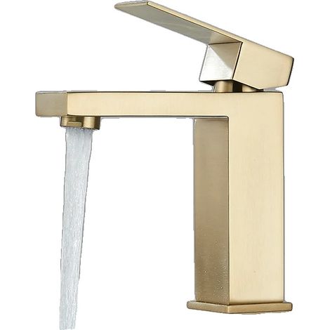 Grifo para lavabo de baño, construcción de latón resistente, diseño contemporáneo, color oro cepillado. (1/2)