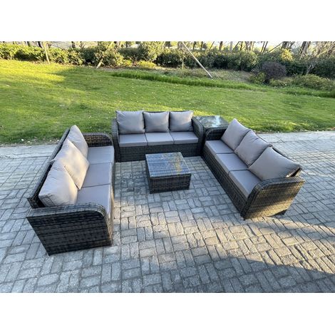 Fimous Patio Garden Furniture Sets Wicker 9 Seater Outdoor Rattan Furniture Sofa Sets with Square Coffee Table Side Table (1/5)