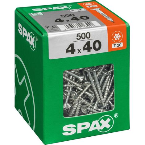 Tornillo universal SPAX, 4 x 40 mm, 500 piezas, parcialmente roscado, cabeza avellanada, T-STAR plus T20, 4CUT, WIROX - 4191010400406 (1/4)