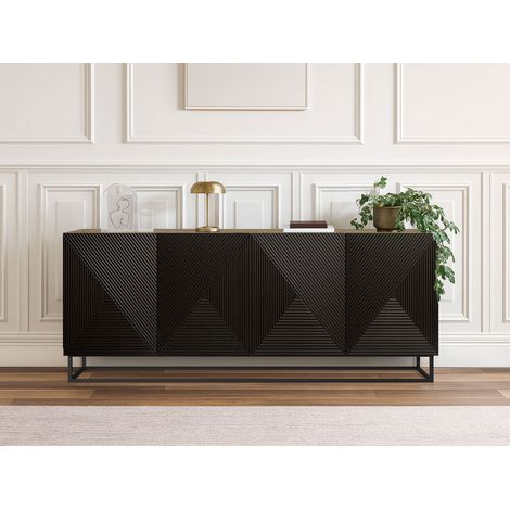 Bobochic – Buffet 4 portes 200 cm – Chêne et noir – Pieds en métal – Rangement fonctionnel avec étagères réglables – Design moderne (1/5)