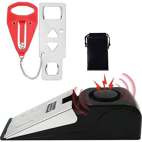 Butée de Porte avec Alarme et Serrure de Porte Portable,kit de Porte de Sécurité à Double Protection Réglable,Cale Porte avec Alarme 120 dB,Pour la Protection Personnelle de la Maison,Voyage (1/4)