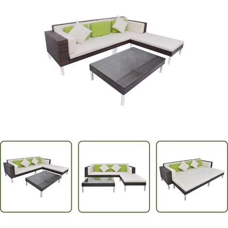 vidaXL Canapé en résine - Salon de jardin 4 pcs avec coussins Résine tressée Marron (1/5)