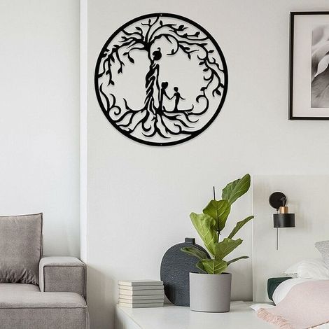Décoration murale Arbre de vie – Mère et deux enfants – 30 cm – Métal (1/5)