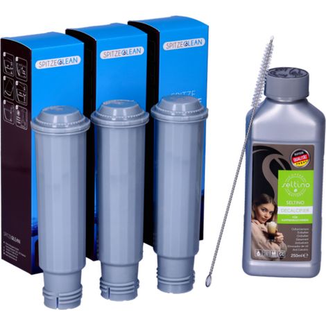 Set per macchine da caffè Krups, Siemens, AEG, Bosch, Gaggenau, Melitta, Nivona, Cacoon, Neff: filtro Spitze Gewinde x3, decalcificante Seltino 250 ml, spazzola Seltino