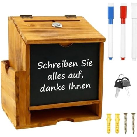 Boîte à Suggestions en Bois, Boîte à Donation Murale avec Fente et Serrure,Urne de Mariage Champêtre für Wohnung Restaurant Kirche Bureau Hôpital (1/5)