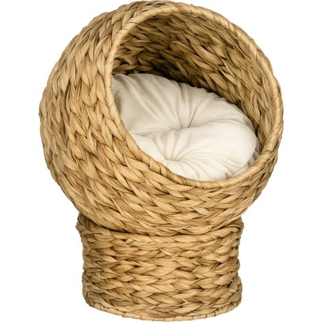 Lit pour Chats en Osier Cueva Démontable avec Coussin Amovible 40x37x51 cm Beige et Marron Confortable et Élégant (1/5)