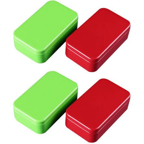 FENOPLASTICAEnsemble de quatre bocaux rectangulaires en métal avec couvercles, parfaits pour conserver le thé, les bonbons, les onguents et autres petits objets. Couleurs : vert et rouge. (1/5)