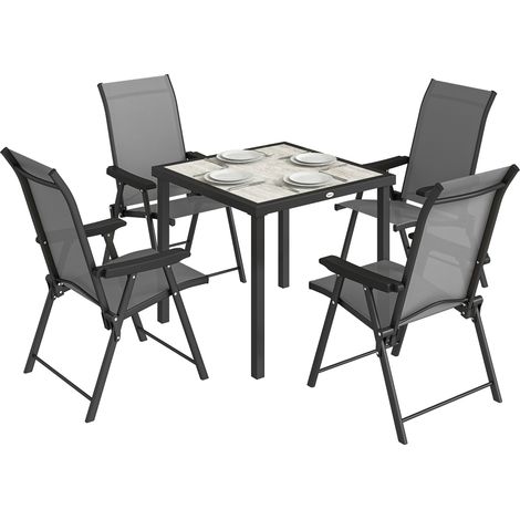 Outsunny 5 Pieces Outdoor Dining Set, Garden Dining Set for 4, Grey (1/5)