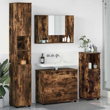 Badezimmermöbel Set mit Tür 4 pcs Räuchereiche 30 x 35 x 192 cm vidaXL (1/5)