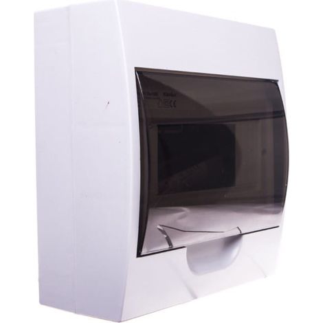 Cuadro de distribución modular, plástico, 1x8, montaje en superficie, IP40, IK06, N+PE, clase II, puerta gris transparente, DB108S, 1X8P/SMD, blanco, 3832