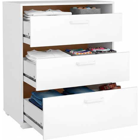 Cassettiera a 3 Cassetti Comò Comodino Mobile Contenitore Salvaspazio Design Moderno Minimalista Per Camera da Letto Ingresso Soggiorno 70.2 x 39.8 x 82.7 Cm Bianco