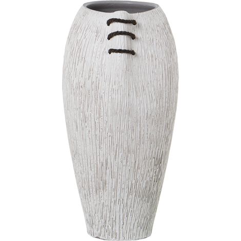 Keramikvase, 40 cm, weiß gestreift, mit braunem Kabel, 20 x 23 x 40 cm, Öffnung: 12 x 15 cm, für alle Stilrichtungen, um dem Zuhause eine besondere Note zu verleihen (1/3)
