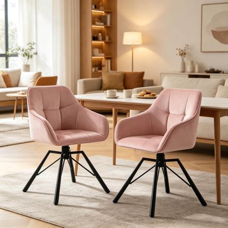 MEUBLIV 2er-Set drehbare Esszimmerstühle aus rosa Samt mit Armlehnen (1/5)