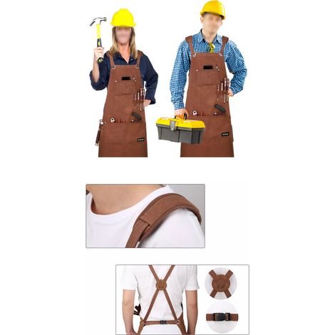 Tablier de jardin en toile résistante, teinte brune, tablier utilitaire marron pour homme et femme, veste de travail légère, poche pratique, taille unique (1/4)