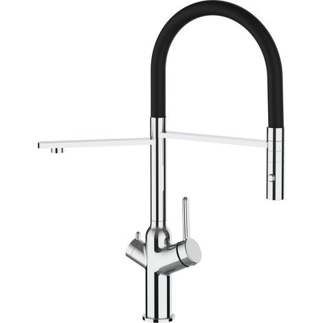 3 Wege Wasserhahn Kueche Spueltischarmatur Verchromt Kuechenarmatur mit Schwarz 360 schwenkbarem Auslauf und abnehmbare 2 strahl Handbrause - BOD Design