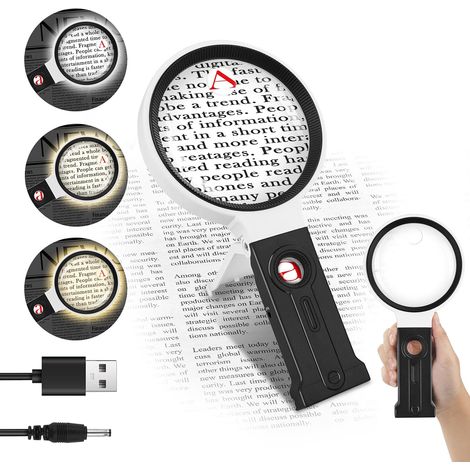 Loupe 40x, 30x et 10x (dernier modèle 2025) avec éclairage et support, grande loupe de poche à 36 LED. (1/5)